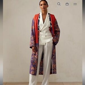 Ralph Lauren collection purple label Karly floral print silk long coat robe 14